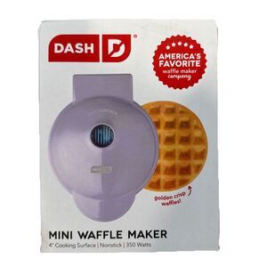 Dash Mini Waffle Maker 4” Cooking Non Stick 350 Watt Fast Breakfast Purple NEW!